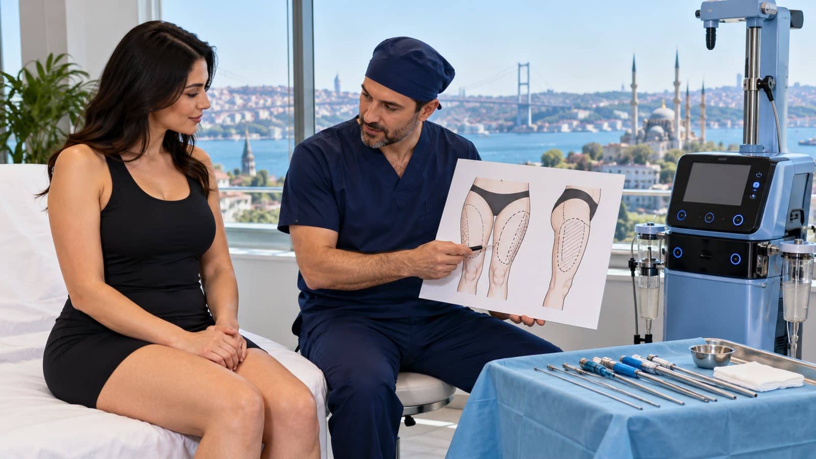 Male patient discussing liposuction and body contouring in Turkey